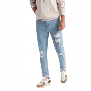 Męskie jeansowe spodnie TAPER FIT błękitne V1 OM-PADP-0163 XL - Spodnie męskie - miniaturka - grafika 1