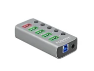 Huby USB - DeLOCK Hub USB 5 Gbps z 4 Portami + 1 Portem ładowania + 1 Portem USB-C PD 3.0 z przełącznikiem i podświetleniem 63263 - miniaturka - grafika 1