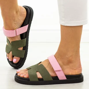 Różowo-khaki klapki damskie Vinceza 17401 - Klapki i japonki damskie - miniaturka - grafika 1