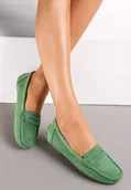 Mokasyny damskie - Zielone Wsuwane Mokasyny na Płaskiej Podeszwie z Przeszyciami Titalona - miniaturka - grafika 1