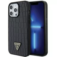 Etui i futerały do telefonów - Guess GUHCP15XPCRTHCK iPhone 15 Pro Max 6.7" czarny/black hardcase Croco Triangle Metal Logo - miniaturka - grafika 1