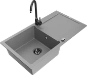 Zlewozmywaki z baterią - Mexen Leo zlewozmywak granitowy 1-komorowy z ociekaczem i baterią kuchenną Telma, szary - 6501-71-670200-70-B - miniaturka - grafika 1