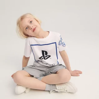 Koszulki dla chłopców - Reserved Reserved - Bawełniany t-shirt Playstation - Biały - grafika 1