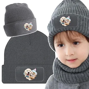 Wygodna Zimowa Czapka Szara DZIECIĘCE Słodkie Wz - Czapki dla dzieci - miniaturka - grafika 1