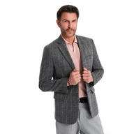 Marynarki męskie - Elegancka męska marynarka w kratkę z wełną szara V1 OM-BLZB-0137 r. XXL - miniaturka - grafika 1