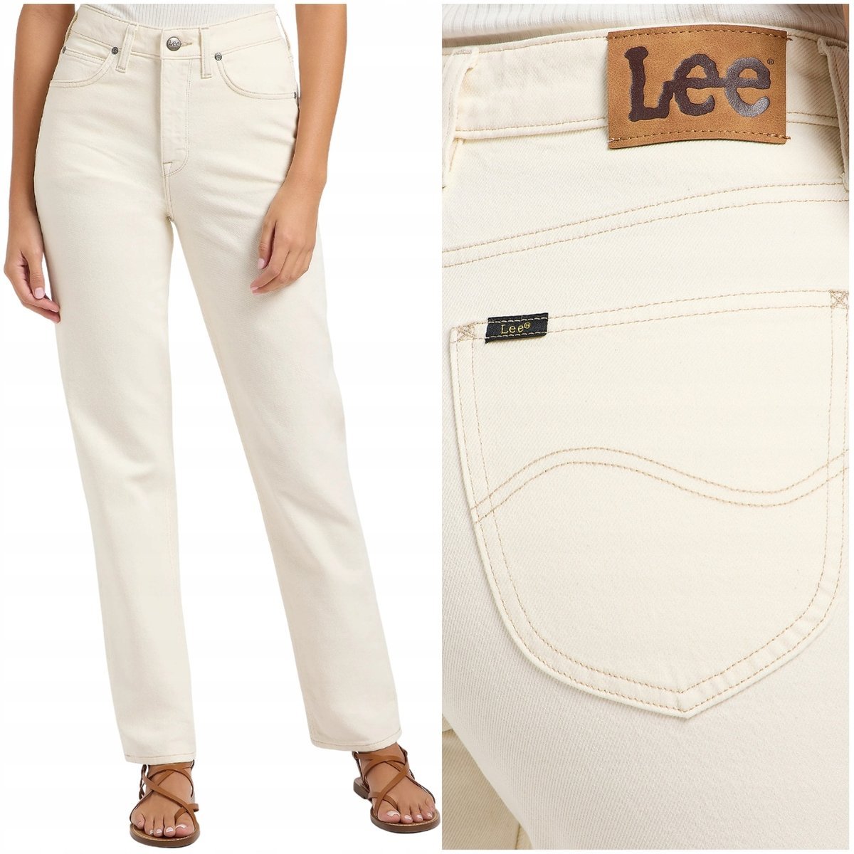 Lee CAROL The Get Back proste białe damskie spodnie jeansowe 7/8 W27 L33