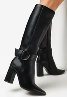 Kozaki damskie - Czarne Kozaki na Słupku ze Szpiczastym Noskiem Kreshnikia - miniaturka - grafika 1