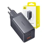 Ładowarki do telefonów - Baseus GaN5 2x USB-C + USB 65W + kabel 1m (szary) - miniaturka - grafika 1