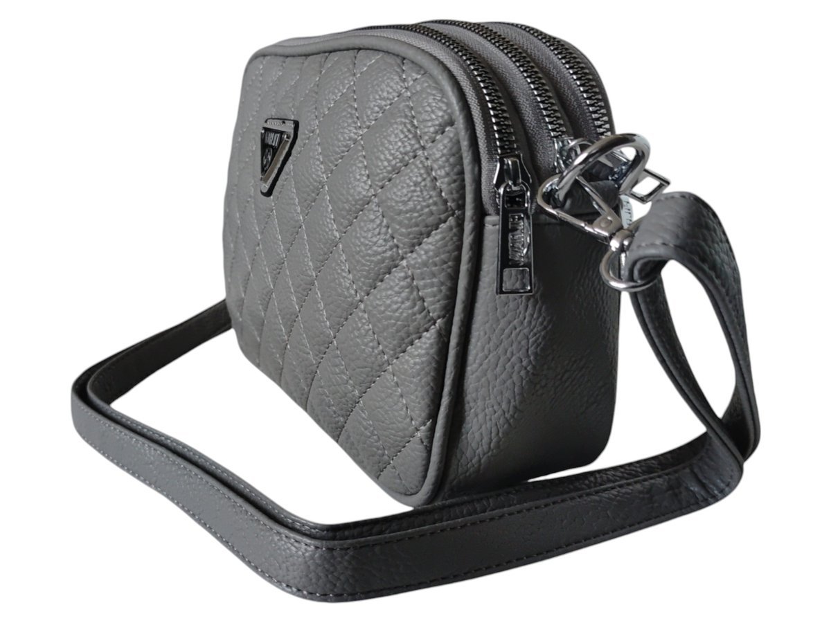 Torebka Damska, Pikowana Szara Mała Listonoszka Na Ramię, Kuferek Damski