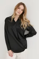 Bluzki damskie - Victoria Beckham bluzka jedwabna damska kolor czarny gładka - miniaturka - grafika 1