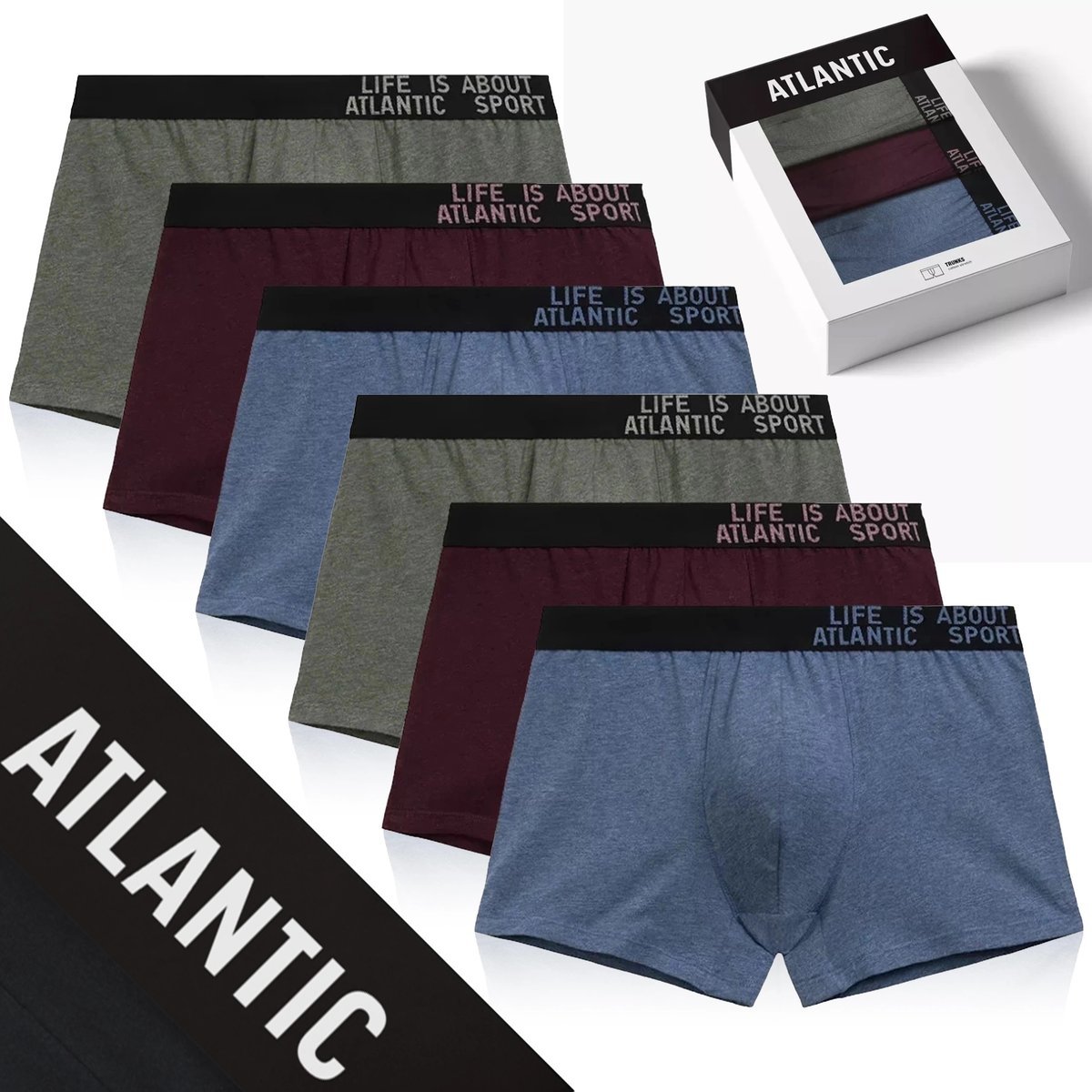 BOKSERKI MĘSKIE SPORTOWE BAWEŁNIANE ZESTAW 6 SZTUK ATLANTIC *M