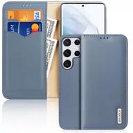 Etui i futerały do telefonów - Dux Ducis Hivo skórzane etui z klapką pokrowiec ze skóry naturalnej portfel na karty i dokumenty Samsung Galaxy S22 Ultra niebieski - miniaturka - grafika 1