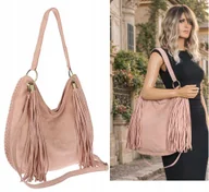 Torebki damskie - Torebka damska shopper worek zamsz elegancka lekka torba 90517 Różowa - miniaturka - grafika 1