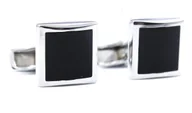 Spinki do mankietów i krawatów - Srebrno-czarne kwadratowe spinki do mankietów A131 - miniaturka - grafika 1