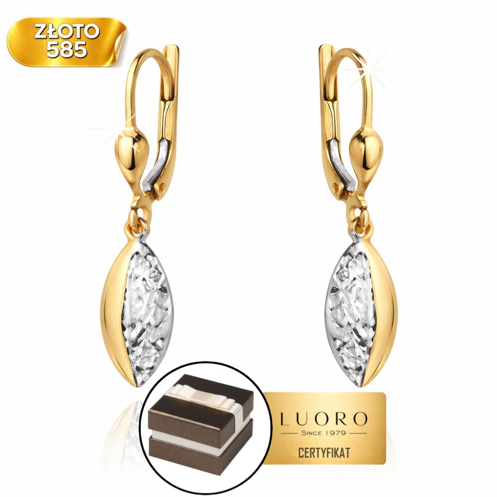 KOLCZYKI ZŁOTE 585 14K WISZĄCE OWAL DWA KOLORY ZŁOTA 2,7 CM ELEGANCKIE