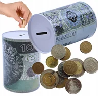 Skarbonki - SKARBONKA DUŻA PUSZKA METALOWA MONETY BANKNOTY ZŁOTÓWKI 16CM RÓŻNE WZORY - miniaturka - grafika 1