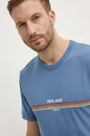 Koszulki męskie - Pepe Jeans t-shirt bawełniany ADUR męski kolor niebieski z nadrukiem PM509427 - miniaturka - grafika 1