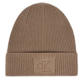 Czapki damskie - Czapka Calvin Klein Embroidered Rib Cotton Beanie LV04F8097G Beżowy - miniaturka - grafika 1