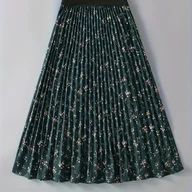 Spódnice - TEMU Elegancka plisowana spódnica damska z małym kwiatowym nadrukiem - głęboki turkus z różowymi kwiatami, można prać w pralce, materiał - miniaturka - grafika 1