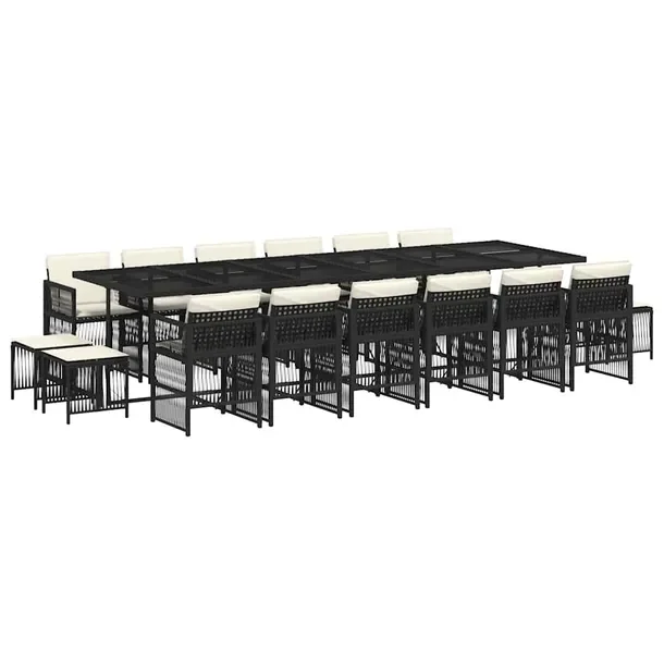 Zestaw mebli ogrodowych z rattanem PE, czarny, 330 x 106 x 73 cm