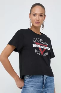 Guess t-shirt bawełniany damski kolor czarny - Koszulki sportowe damskie - miniaturka - grafika 1