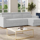 Sofy i kanapy - Kanapa narożna dwustronna rozkładana typu express z tkaniny szenilowej w kolorze jasnoszarym - Powierzchnia spania 140 cm - Materac 14 cm VIZIR - miniaturka - grafika 1