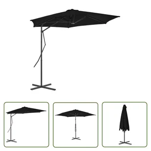 The Living Store Parasol ogrodowy na stalowym słupku - czarny - 300x230 cm - Parasol Ogrodowy - Parasole ogrodowe - miniaturka - grafika 1