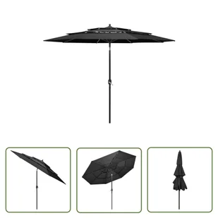 The Living Store 3-poziomowy parasol na aluminiowym słupku - antracytowy - 3 m - Parasol Ogrodowy - Parasole ogrodowe - miniaturka - grafika 1