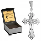 Wisiorki - Elegancki Srebrny Męski Duży Krzyż Krzyżyk Srebro 925 + Pudełko Z Grawerem - miniaturka - grafika 1