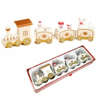 Ozdoby bożonarodzeniowe - ŚWIĄTECZNY POCIĄG KOLEJKA DEKORACYJNY PLASITKOWY WAGONIKI BAŁWANKI BIAŁY - miniaturka - grafika 1