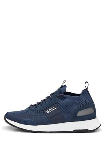 BOSS Męskie buty sportowe Titanium Runn Titanium Suede-Trim w rozmiarze skarpetkowym, Ciemnoniebieski, 16 UK