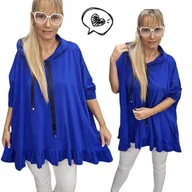 Bluzki damskie - TUNIKA ALA PONCZO falbanka Bluzka oversize Bawełniana Kaptur 50 52 5XL 1300 - miniaturka - grafika 1