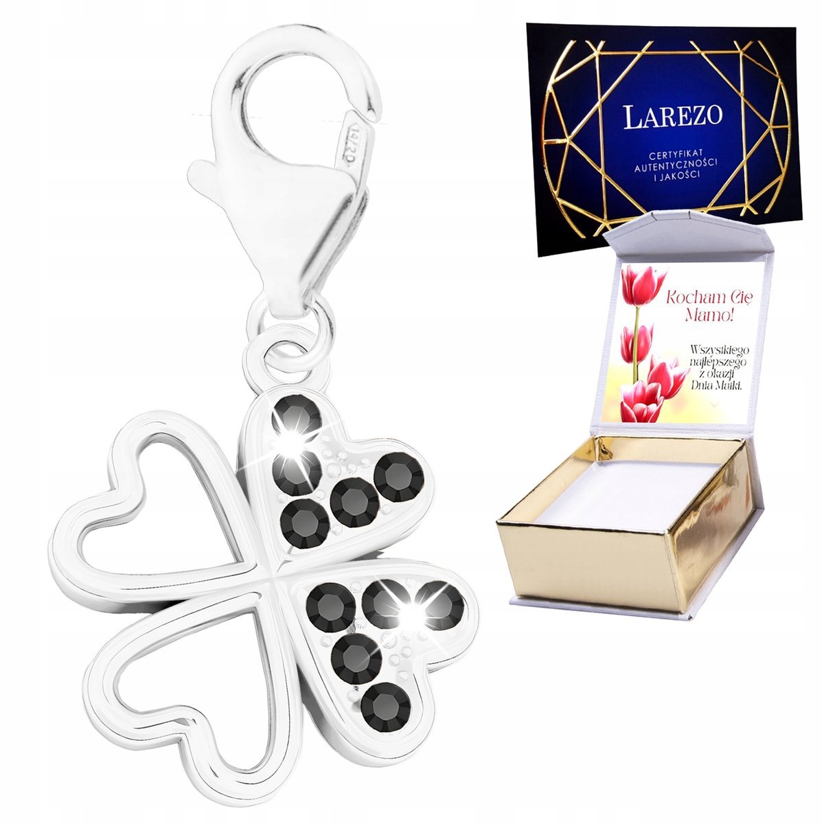 ZAWIESZKA SREBRNA 925 z Czterolistna Koniczyna na Szczęście Roślina NADRUK