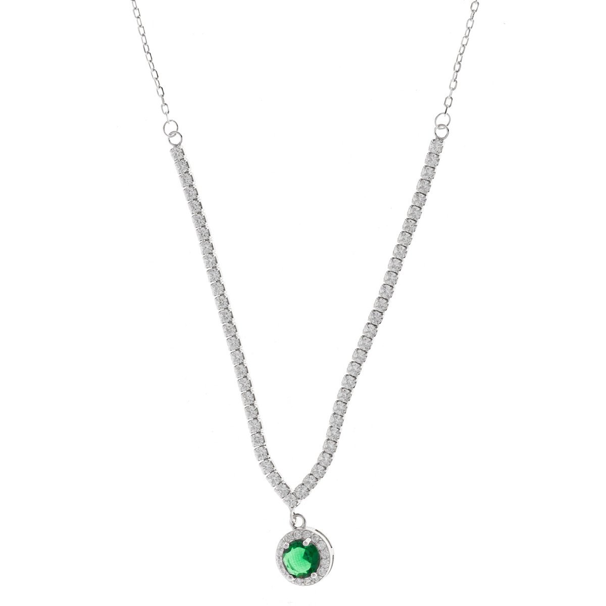 Naszyjnik Srebrny 925 Zielone Koło Cyrkonia
