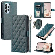 Portfele - Dla Samsung Galaxy A33 5G Skórzane Etui Rhombus Grid Pokrowiec na Telefon z Podstawką na Portfel - Czerwony f74 Zielony - miniaturka - grafika 1