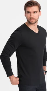 Ombre Męski longsleeve bez nadruku z dekoltem w serek - czarny V6 OM-LSBL-0108 L - Koszulki męskie - miniaturka - grafika 1