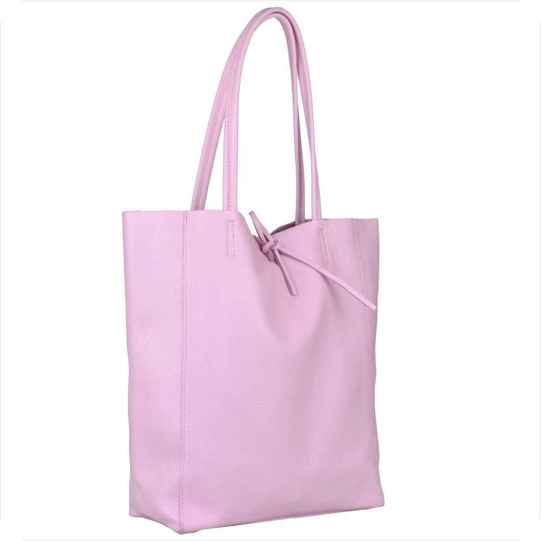 Torebka skórzana super lekka shopper róż landrynkowy