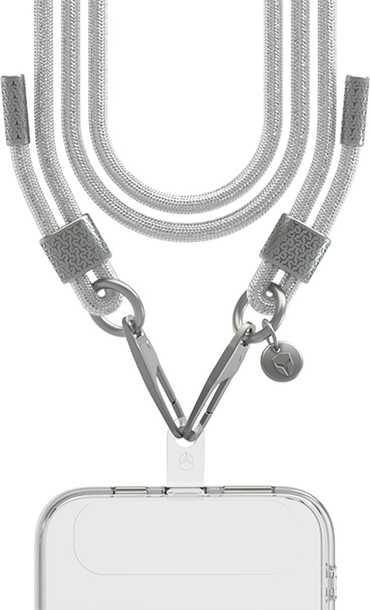 Force Case, uniwersalne etui na telefon komórkowy z cekinami i karabińczykiem, srebrne