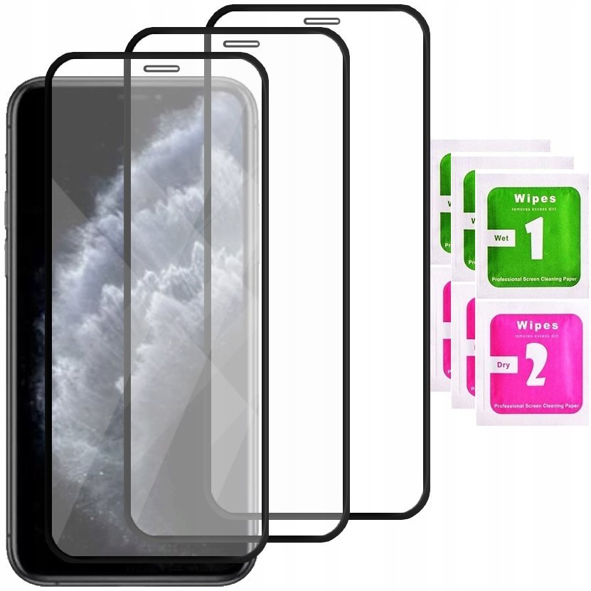 3X Szkło Na Cały Ekran Do Iphone 11 Pro Max Pełne Hartowane Szkiełko 5D