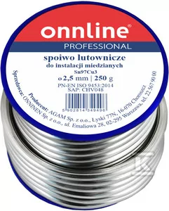 Spoiwo lutownicze/lut miękki Sn97Cu3 2,5mm 250g - Kleje i inne preparaty budowlane - miniaturka - grafika 1