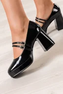 Czółenka - Czarne czółenka damskie Mary Jane na klocku lakierowane paski na cholewce skórzana wkładka Casu ER24WX20-BP - miniaturka - grafika 1