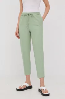 Spodnie damskie - BOSS spodnie damskie kolor zielony proste high waist - - grafika 1