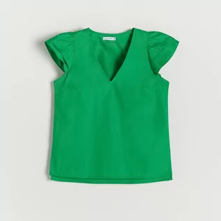 Bluzki damskie - Reserved Bawełniana bluzka - Zielony - grafika 1