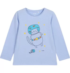 T-shirt z długim rękawem dla dziewczynki, z kotem astronautą, błękitny 9-13 lat - Bluzki dla dziewczynek - miniaturka - grafika 1