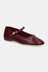 Tommy Hilfiger baleriny skórzane MARYJANE BALLERINA LEATHER kolor bordowy  FW0FW08294 - Baleriny - miniaturka - grafika 1