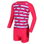 Stroje kąpielowe - Regatta Dziecięcy kostium kąpielowy z nadrukiem Valo z zamkiem błyskawicznym Neon różowy 6-12 Months - miniaturka - grafika 1