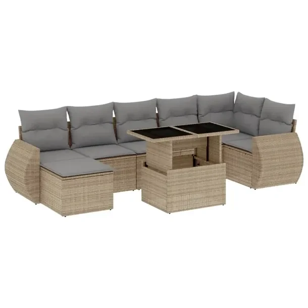 Zestaw mebli ogrodowych modułowych beżowy rattan PE, stół 100x55x44/73