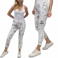 Spodnie damskie - Alur SPODNIE damskie w kwiaty FLOWER ! BAGGY dresowe bawełna ! wzory UNI - miniaturka - grafika 1