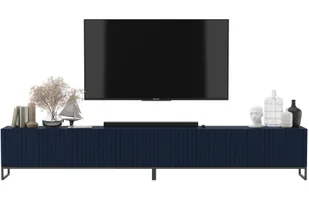 Szafka RTV Glamour Komoda RTV Granatowy MAT 300 cm Ryflowane fronty Czarne Ramy - Szafki RTV - miniaturka - grafika 1