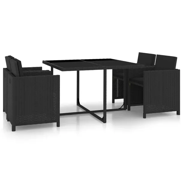 Zestaw mebli ogrodowych polirattanowych czarny, stół 109x109x74 cm, 4 krz